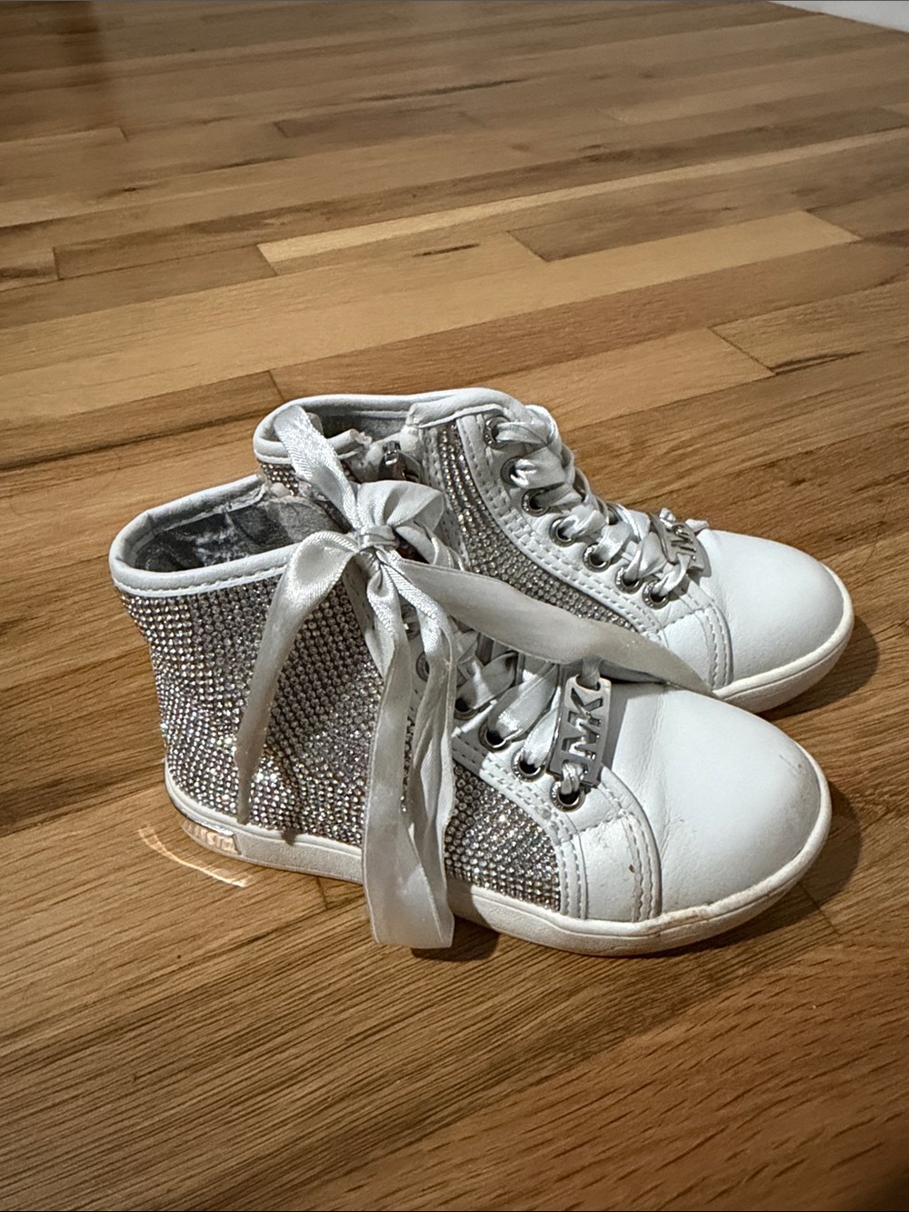 Michael Kors Silver/White Rhinestone High-Top Sneakers